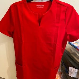 Mandala Candy Apple V-notched Small Scrub top